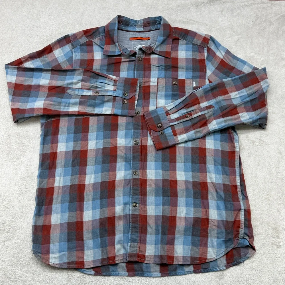 The North Face Button Down Shirt Men XL Blue Plaid Long Sleeve Hiking Gorpcore